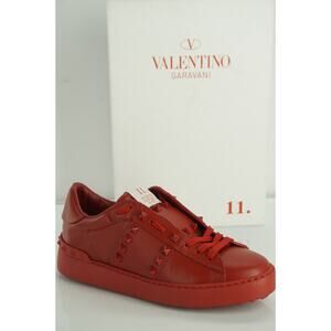 Valentino Rockstud Red Leather Sneaker Flats Size 36 low top lace up NIB $795